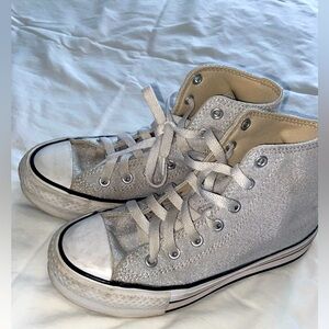 Converse chuck taylor hitop sneakers Silver glitter fabric laced rubber sole